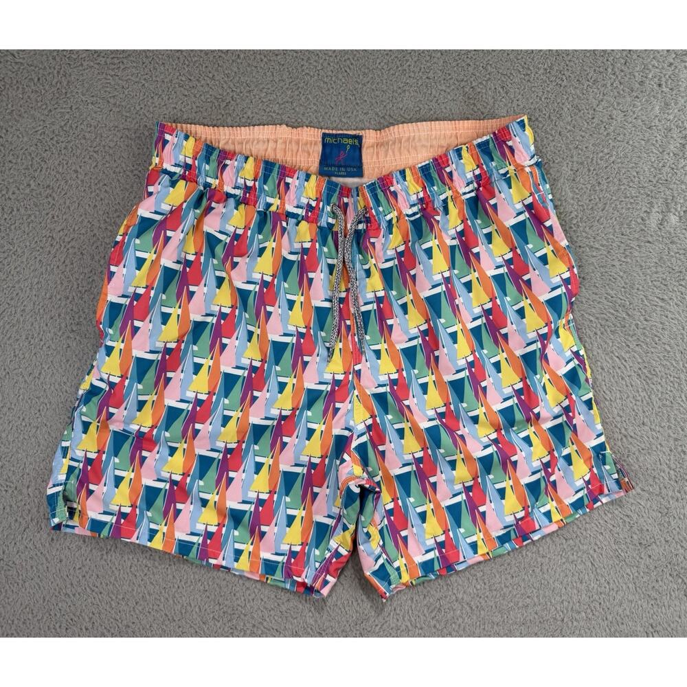 Michaels Swim Shorts Trunks Size Extra Large Colorful Sailboats USA Preppy